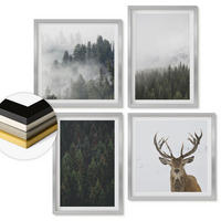 WANDBILDER 4er Set - 50x50 cm & 40x60 cm Silberner Rahmen - Grüne Wälder, neblige Landschaft - Silberfarben, Kunststoff (50/50cm) - ArtPrintCave