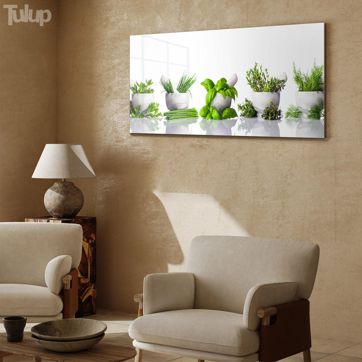 GLASBILD 120x60 cm Mörser - Hellgrün, Glas (120/60cm) - TULUP
