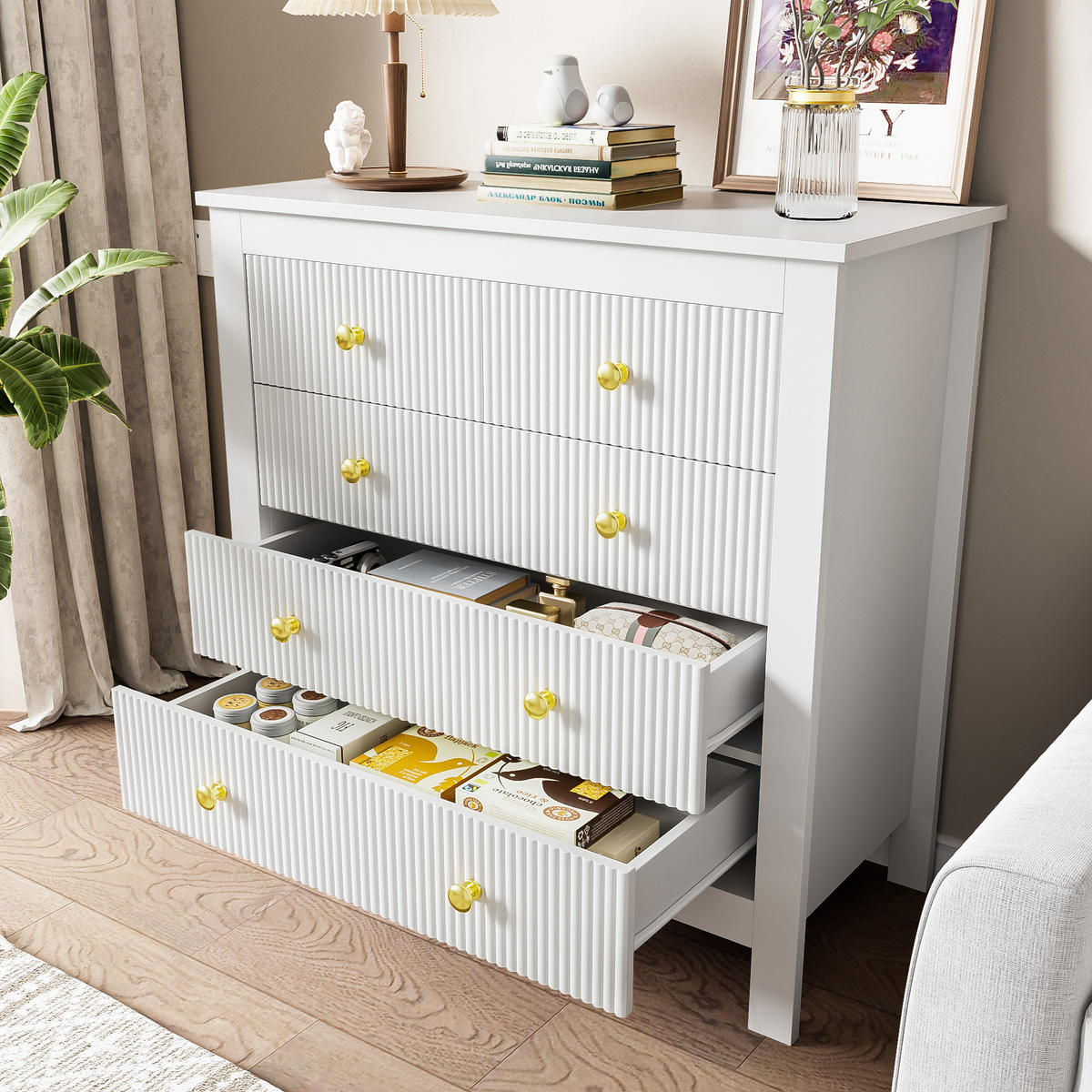 SIDEBOARD Goldgriffe multifunktional - Weiß, Holzwerkstoff (79/80.5/39.5cm) - Fortuna Lai