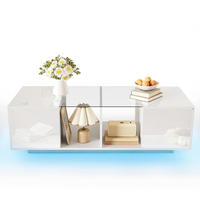 COUCHTISCH 120/50/38,5 cm weiß mit LED-Beleuchtung und Glasplatte - Weiß, Holzwerkstoff (120/50/38.5cm) - OKWISH