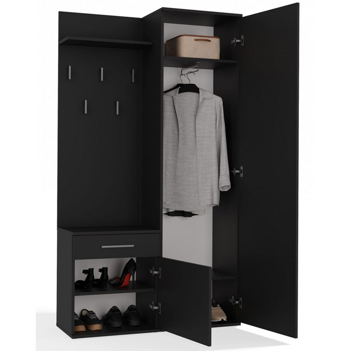 FLURMÖBEL-SET Duvio Schwarz - Silberfarben/Schwarz, Holzwerkstoff/Kunststoff (100/35/180cm) - Selsey