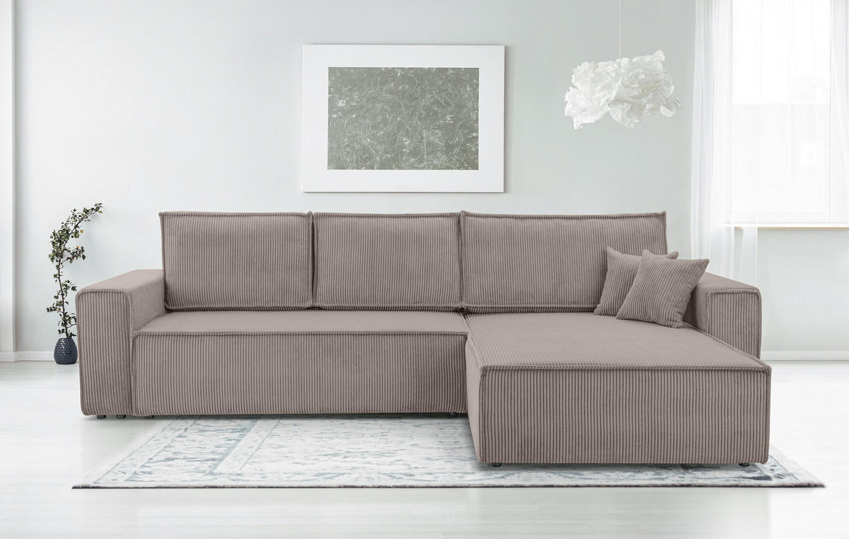 ECKSOFA L Form Cedria Beige 287/145/85 cm mit Schlaffunktion - Beige/Schwarz, Kunststoff/Textil (287/145cm) - AX Living