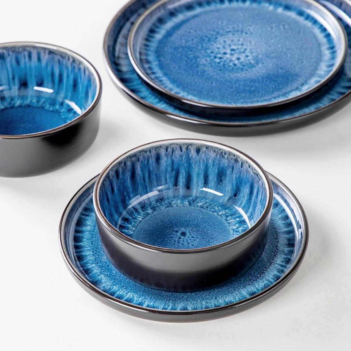 TAFELSERVICE 24-teiliges Set Blau Steingut - Multicolor, Keramik (26/2.9/26cm)