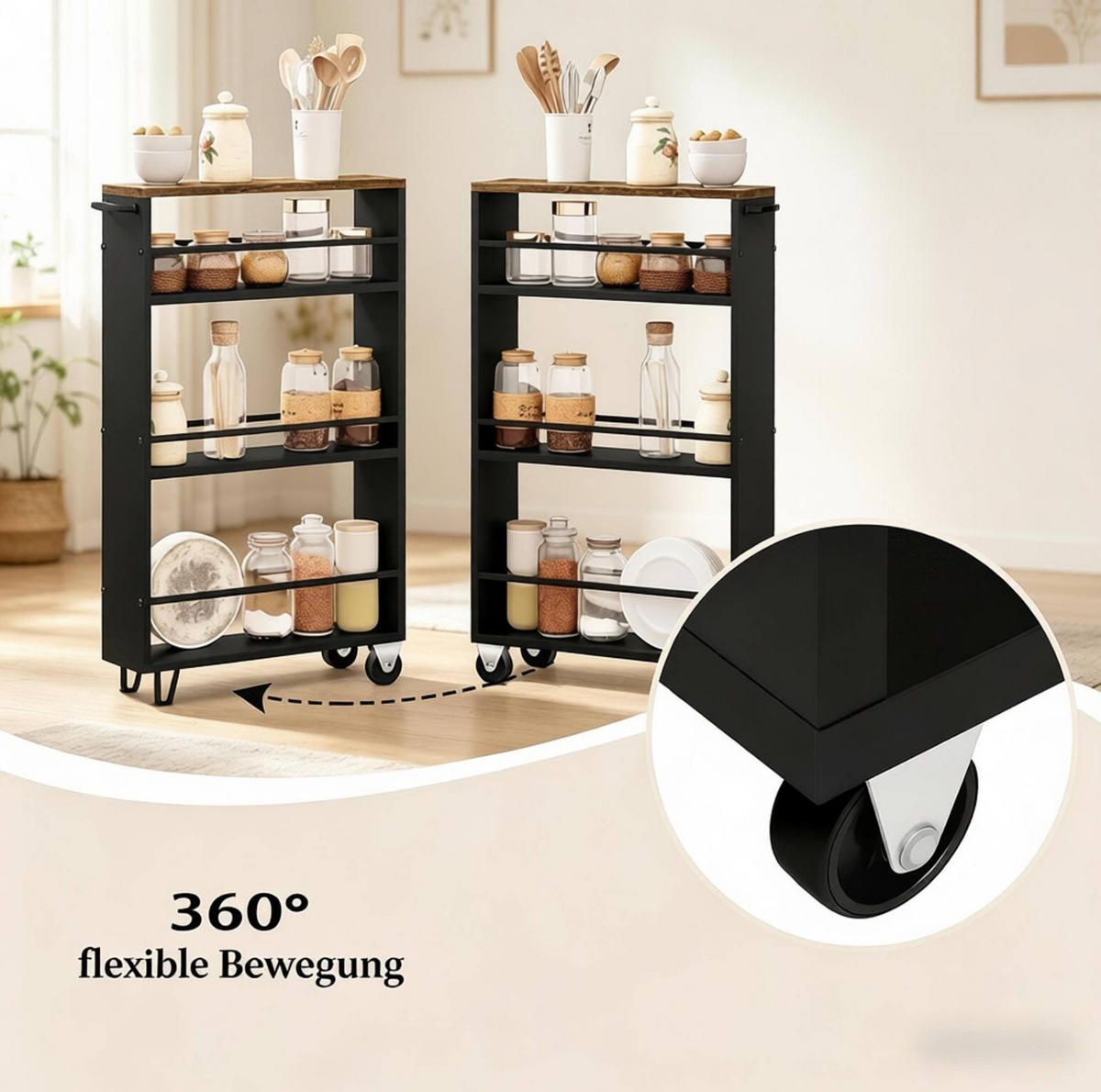 KÜCHENWAGEN schmal 47 x 80 x 13 cm Schwarz - Schwarz, Holz (47/80/13cm) - Beauniv