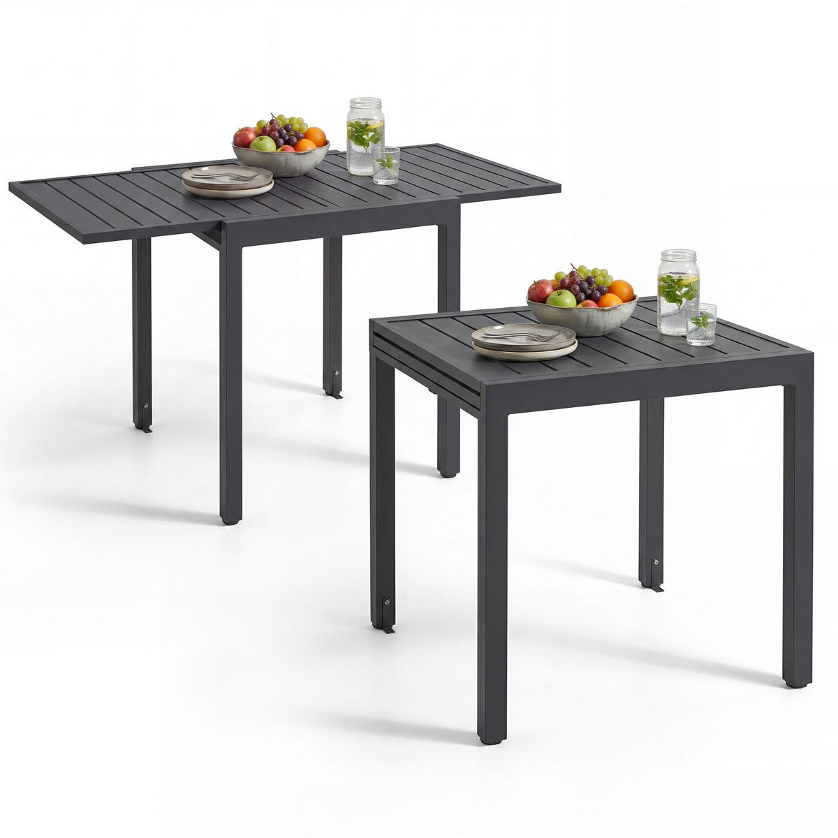 GARTENTISCH aus Aluminium Campos, 70–140 x 70 x 75 cm, dunkelgrau - Dunkelgrau, Metall (70/140/75cm) - tectake