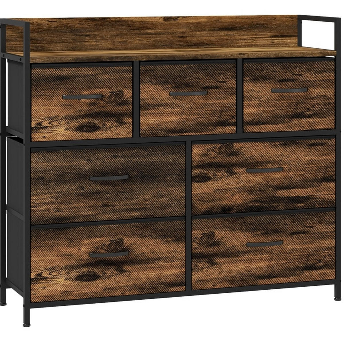 KOMMODE 98/29/85 cm aus Polyester, Stahl & MDF mit 7 Stoffschubladen Braun - Braun, Holzwerkstoff (98/85/29cm) - Modenvie