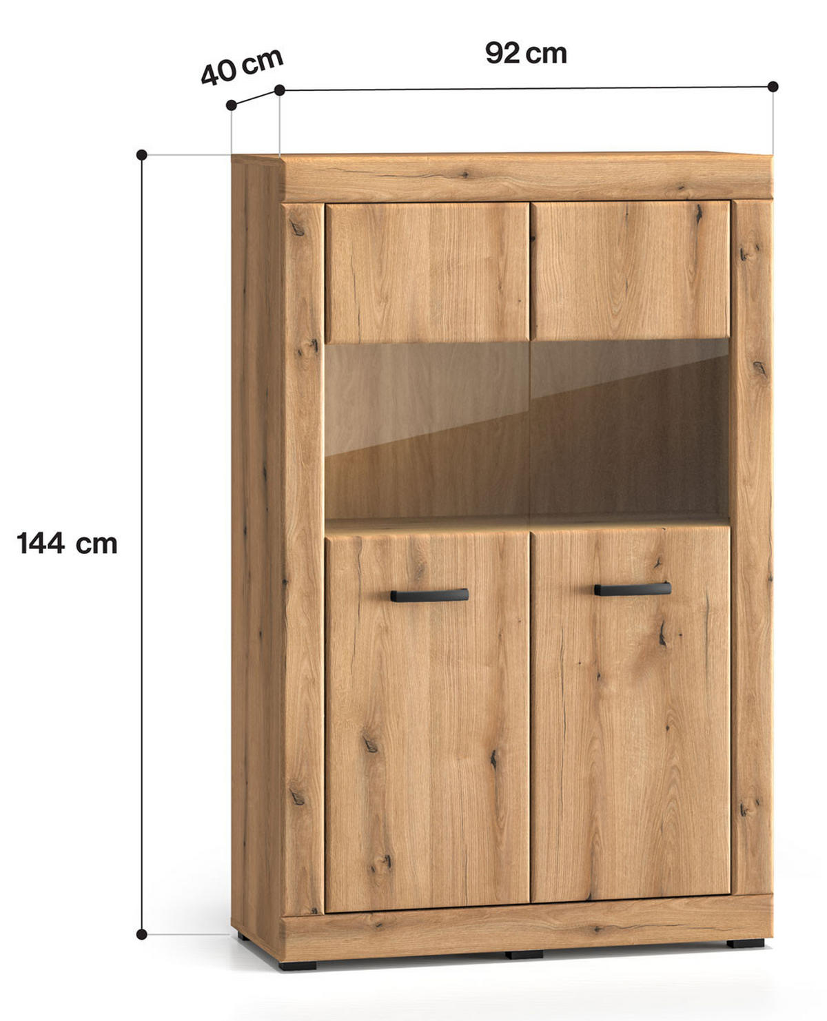 VITRINE Dora Evoke Eiche 92 / 40 / 144 cm - Eichefarben/Braun, Holz/Holzwerkstoff (92/144/40cm) - Feldmann-Wohnen