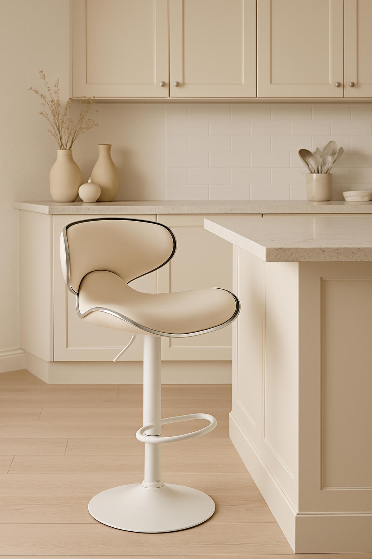 BARHOCKER 2er Set Las-Mallorcas Kunstleder weiß creme - Creme/Weiß, Kunststoff/Metall (46/108/49cm) - TPFLiving