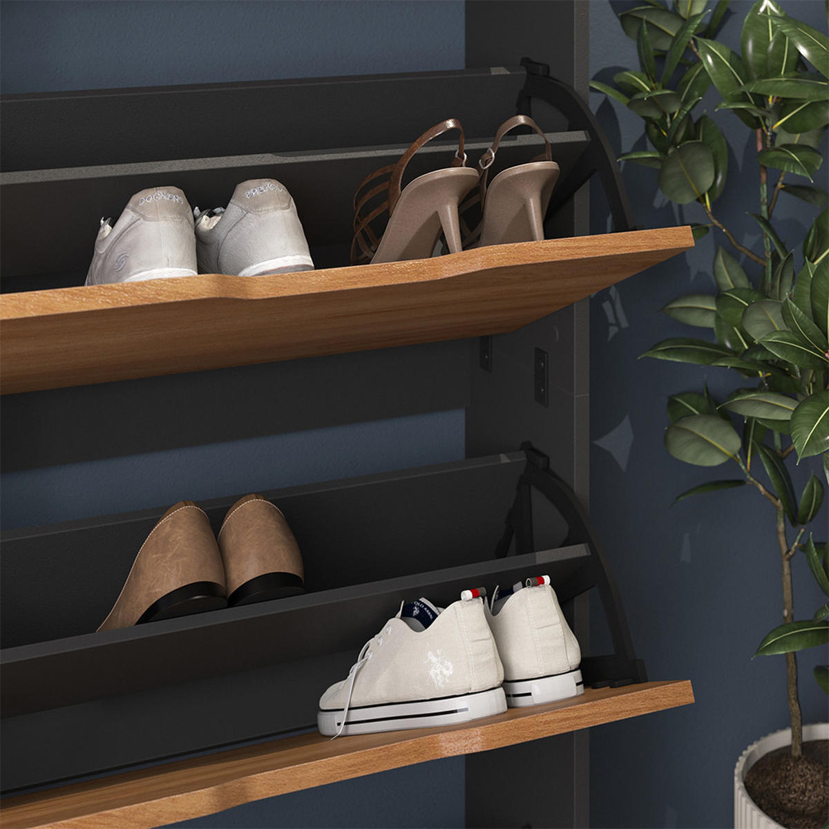 SCHUHKIPPER Luca, Anthrazit/Goldkraft Eiche, 59 x 146 cm mit 4 Kippfächern - Honigeiche/Anthrazit, Holzwerkstoff (59/146/22cm) - Vicco