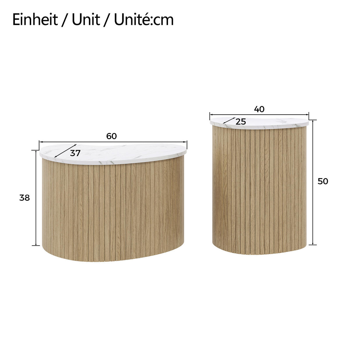 COUCHTISCH DE-030 NordCurve 2-tlg. White - Weiß, Holzwerkstoff (37/60/38cm) - ComfortXL