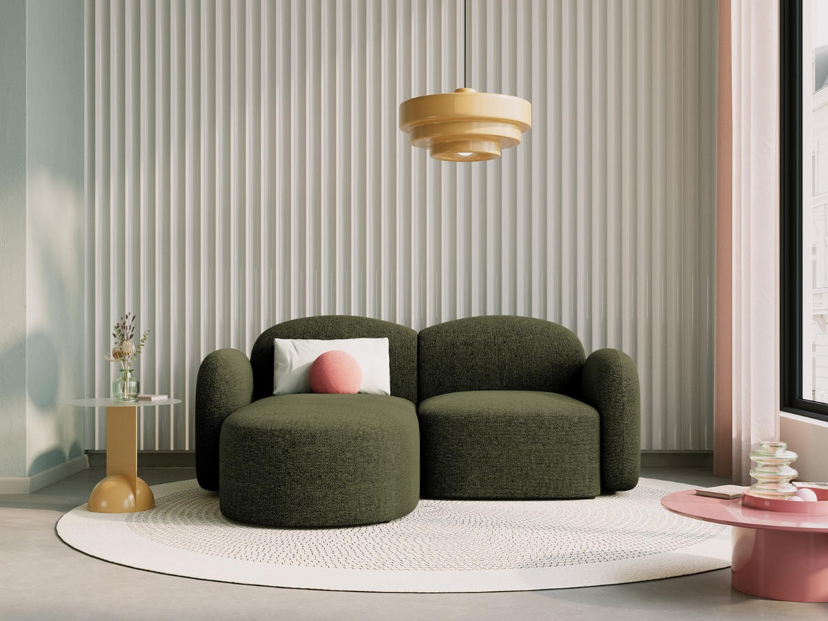 ECKSOFA links Blair aus Chenille-Stoff grün meliert 3 Sitzplätze - Grün, Textil (155/194cm) - Micadoni