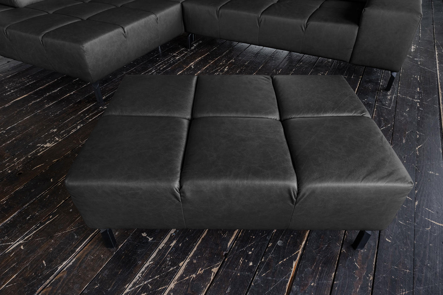 Thumbnail - Kawola Polsterhocker, Schwarz, Leder, 1-Sitzer, Rechteckig, 107x43x71 cm, Wohnzimmer, Hocker, Sitzhocker