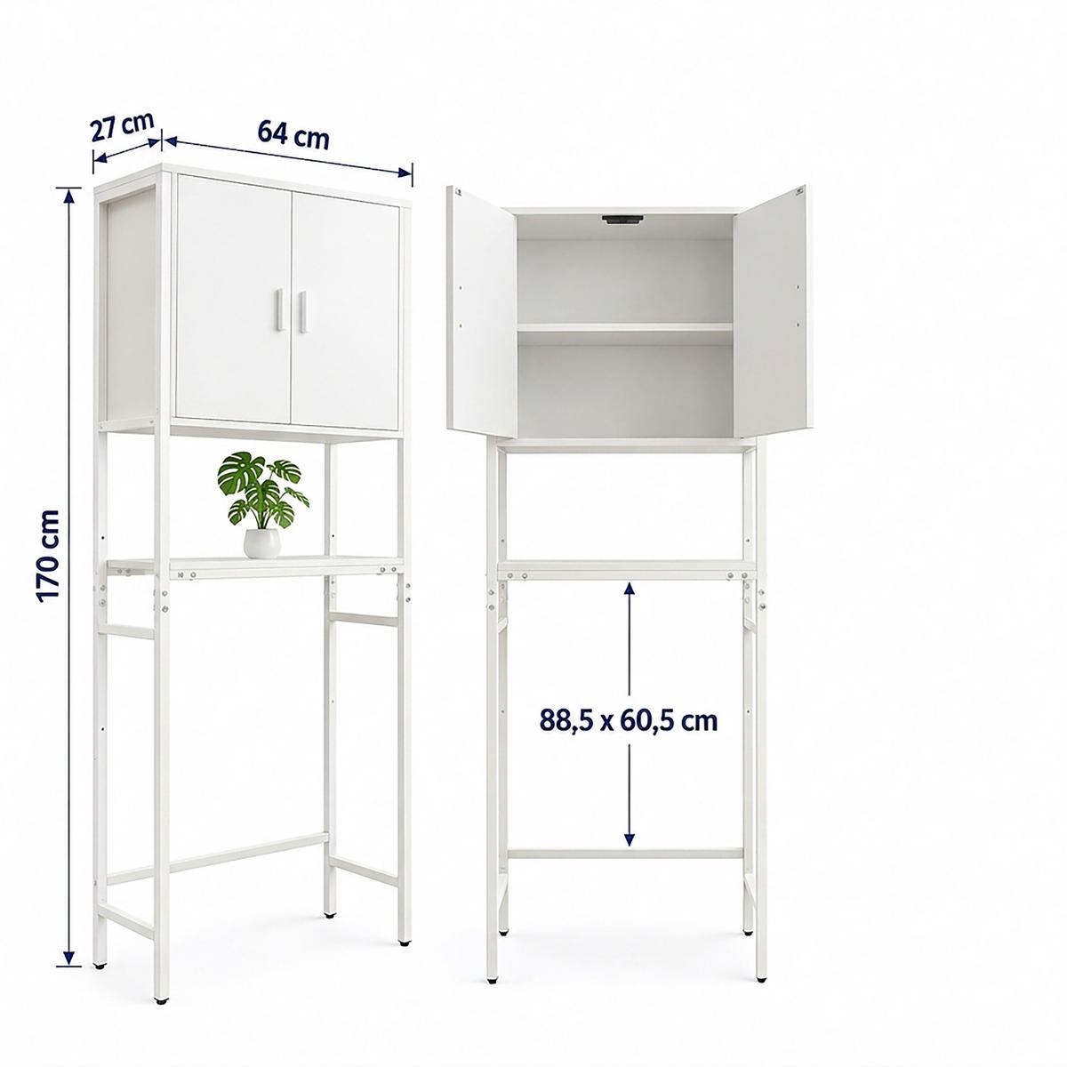 WASCHMASCHINENSCHRANK Weiß weißes Metall 2 Schrankfächer - Weiß, Holzwerkstoff/Metall (64/170/27cm) - Relaxdays