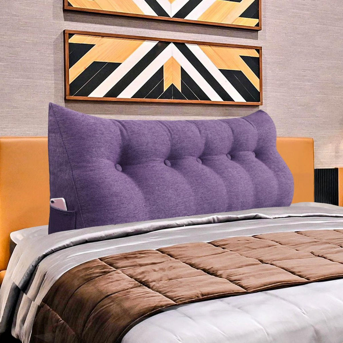 RÜCKENKISSEN für Bett Leinenlook Lila 160 cm - Lila, Textil (50/160cm) - Vercart