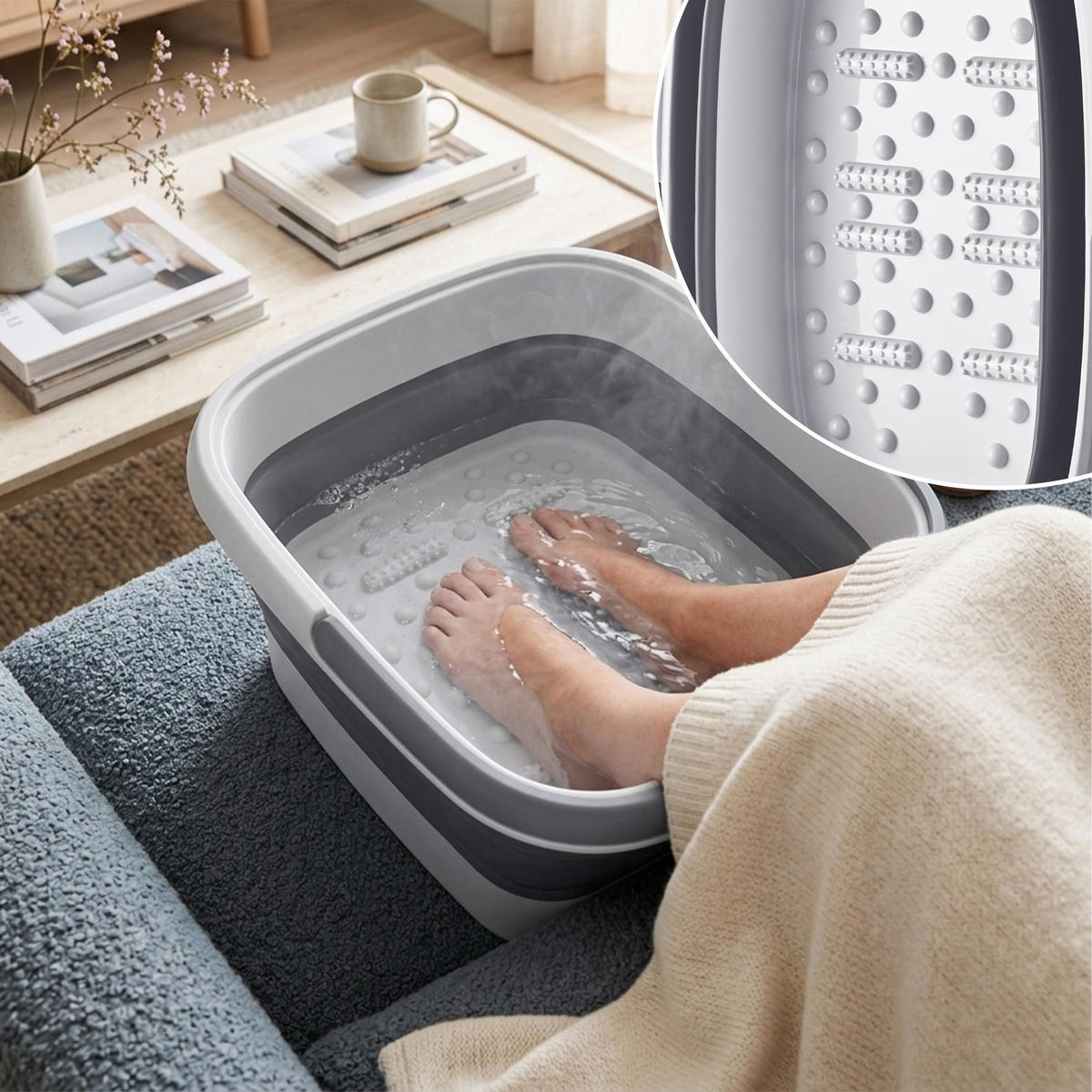 FUSSBADWANNE Grau faltbar Kunststoff 17 l - Multicolor, Kunststoff (42.5/23/32.5cm) - Relaxdays