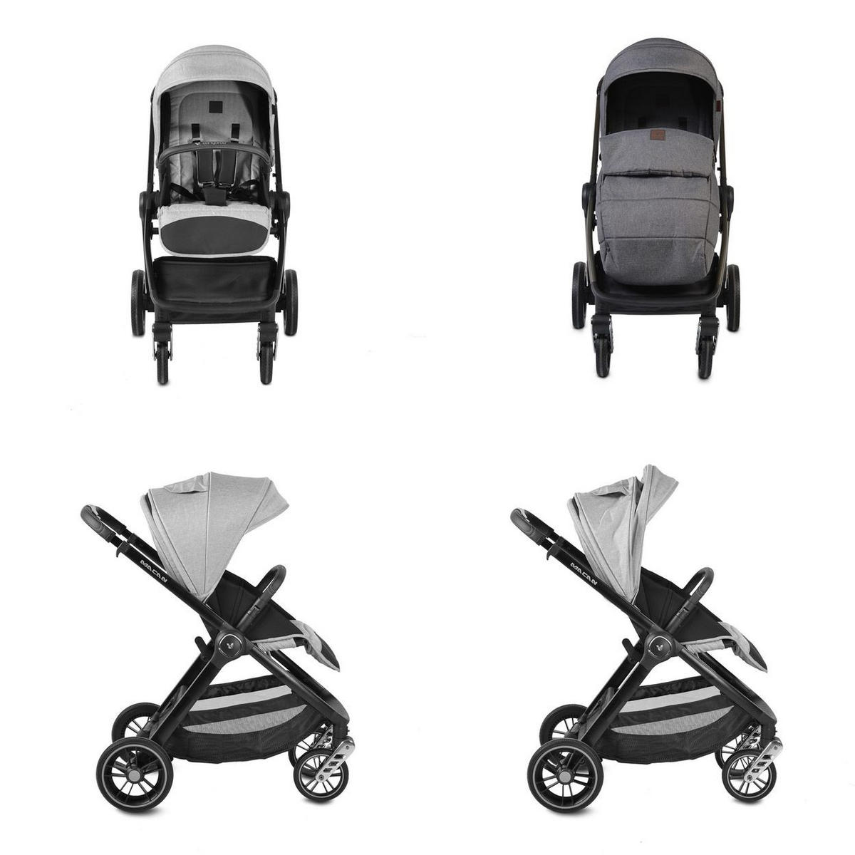 KOMBIKINDERWAGEN Macan 2 in 1 grau Babywanne Sportsitz Tasche PU-Räder Gurt - Grau, Metall (103/60/105cm) - Cangaroo