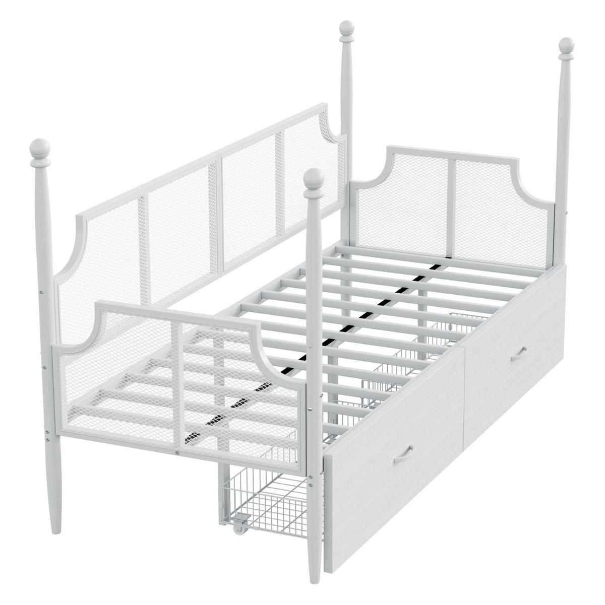 METALLBETT aus Metall 90x200 cm Weiß mit 2 Schubladen im Vintage-Stil - Weiß, Metall (90/200cm) - Modfu