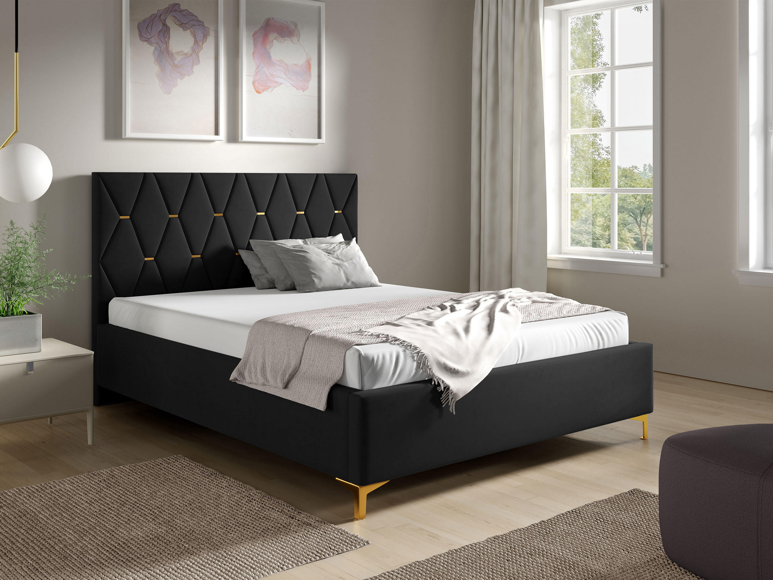 POLSTERBETT Totti 24 - Schwarz/Naturfarben, Holz/Holzwerkstoff (160/200cm) - MIRJAN24