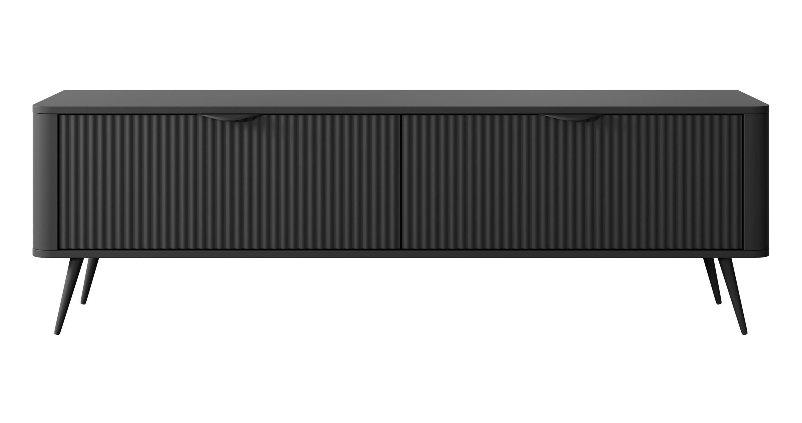 LOWBOARD Vespasia 2T Schwarz 163,2/51/38 cm – Geriffelten Fronten - Schwarz, Holzwerkstoff/Metall (163.2/51/38cm) - AX Living