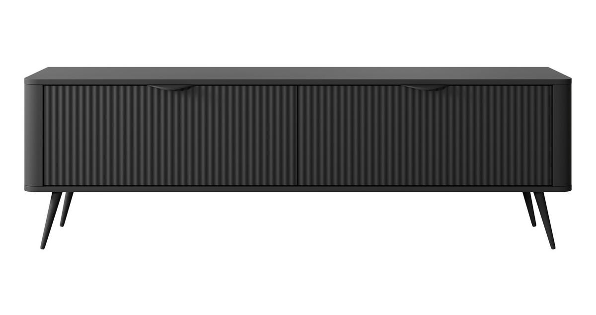 LOWBOARD Vespasia 2T Schwarz 163,2/51/38 cm – Geriffelten Fronten - Schwarz, Holzwerkstoff/Metall (163.2/51/38cm) - AX Living
