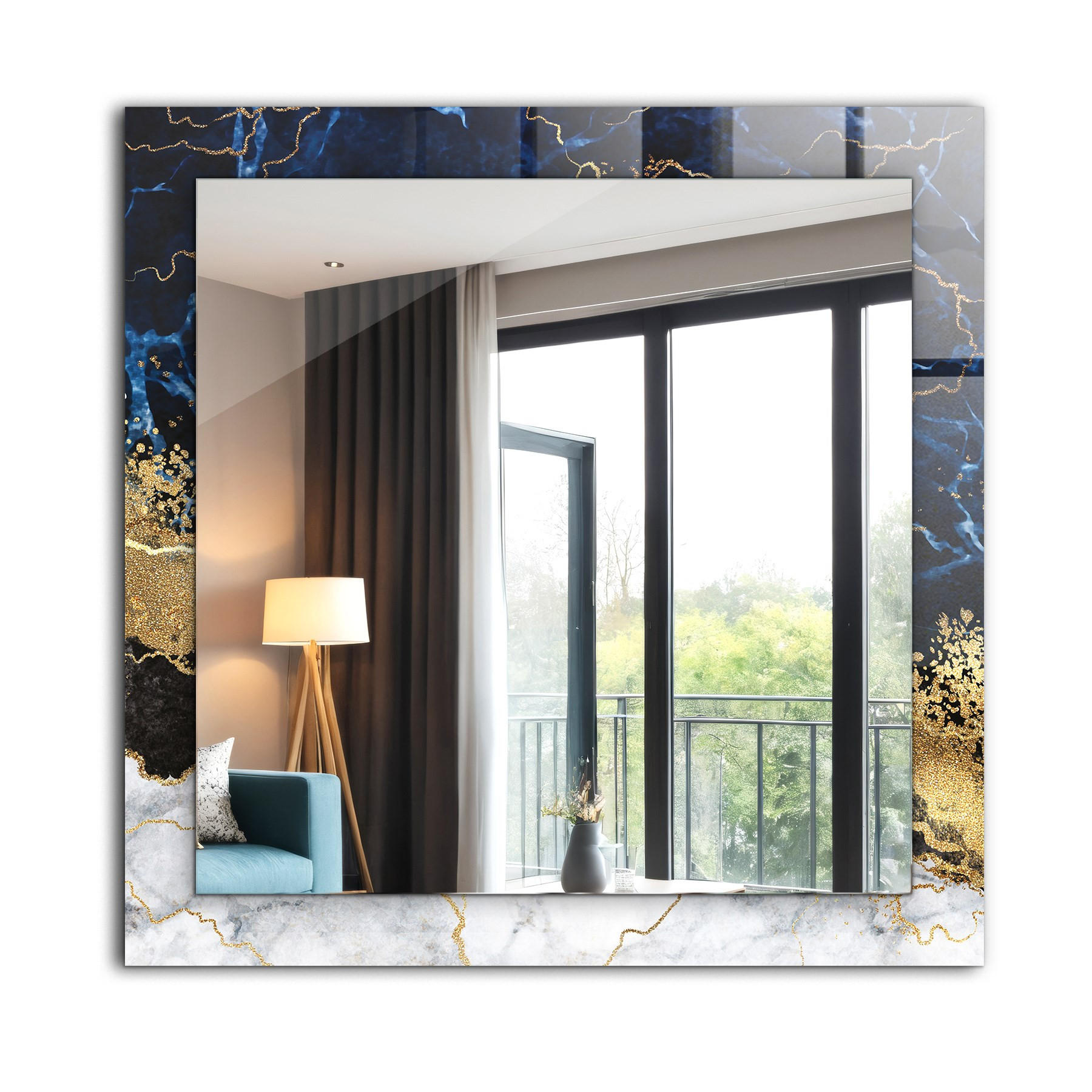 SPIEGEL 60 x 60 cm Rechteckig mit Aufdruck - Dunkelblau, Glas (60/60/0.4cm) - TULUP