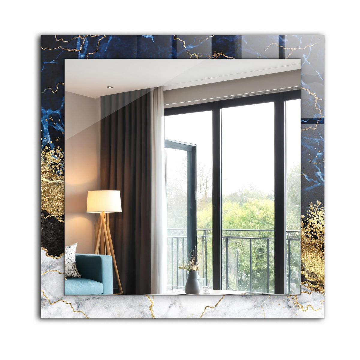 SPIEGEL 60 x 60 cm Rechteckig mit Aufdruck - Dunkelblau, Glas (60/60/0.4cm) - TULUP