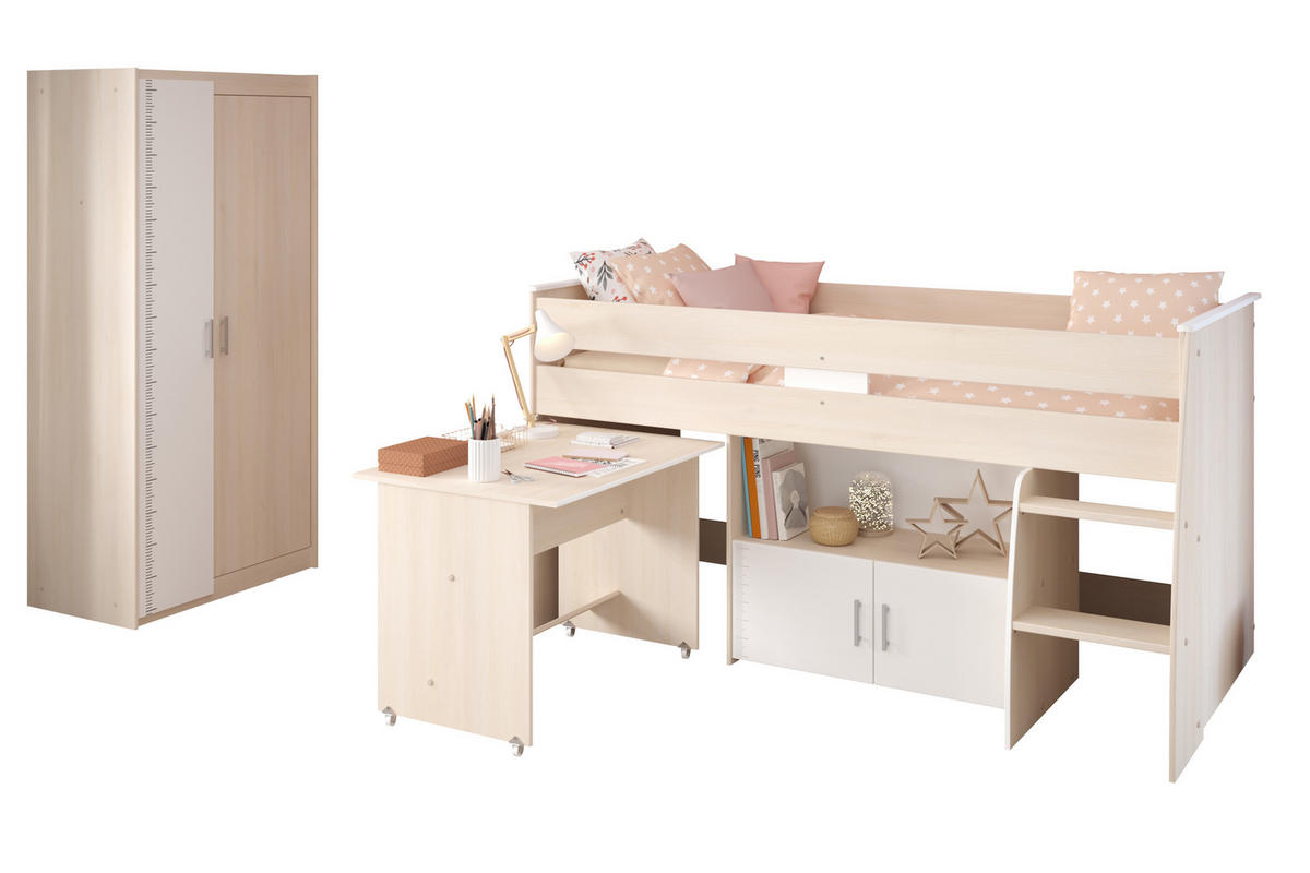 JUGENDZIMMER Charly 5 in Akazie und Weiß 2 teilig - Braun, Holzwerkstoff (120/200/80cm)