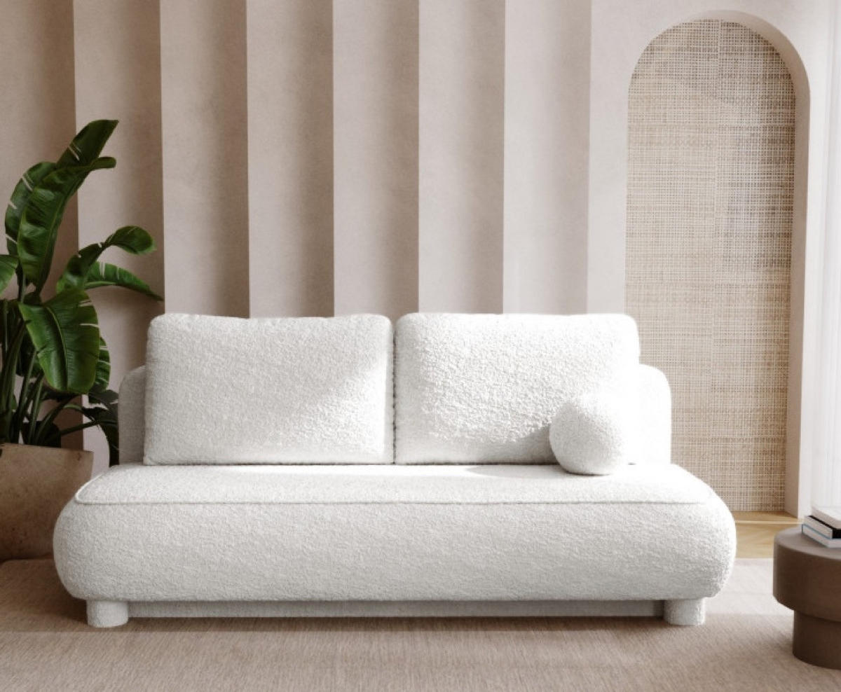 SITZSOFA Weiß MAJA Mit Schlaffunktion Bouclé - Weiß, Textil (209/96/96cm) - Sepro Meble