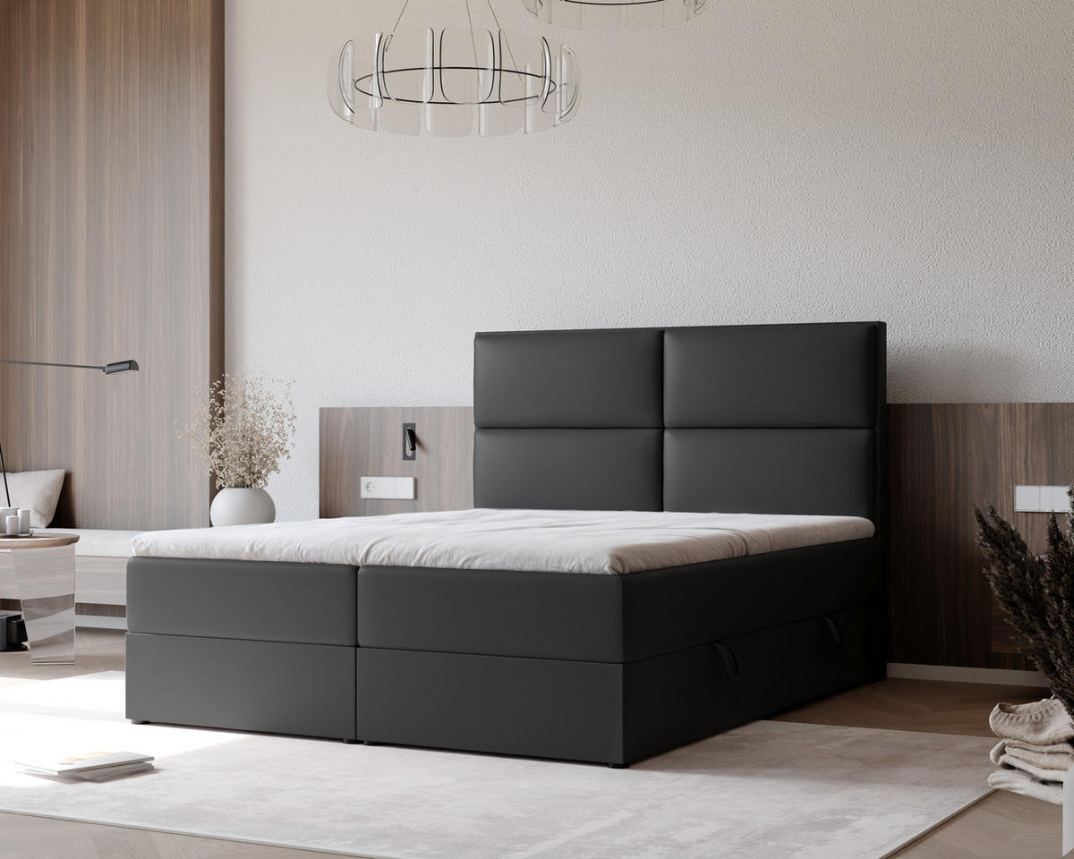 BOXBETT ORFEO 120/200 cm mit Matratze und Topper, Schwarz - Schwarz, Textil (120/200cm) - Idohome