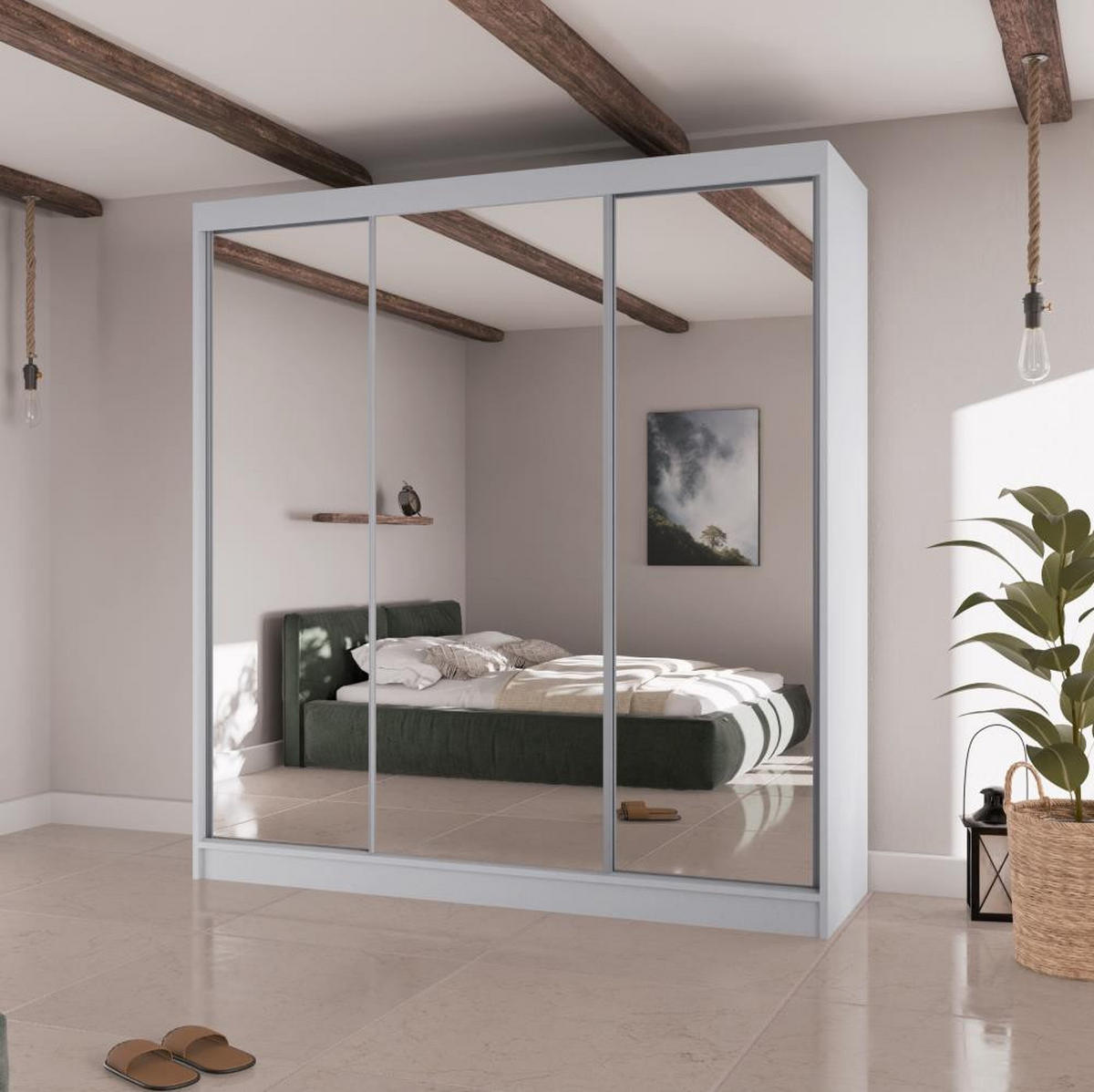 SCHWEBETÜRENSCHRANK Homa II 200/61/215 weiß - Weiß, Holzwerkstoff (200/215/61cm) - Beautysofa