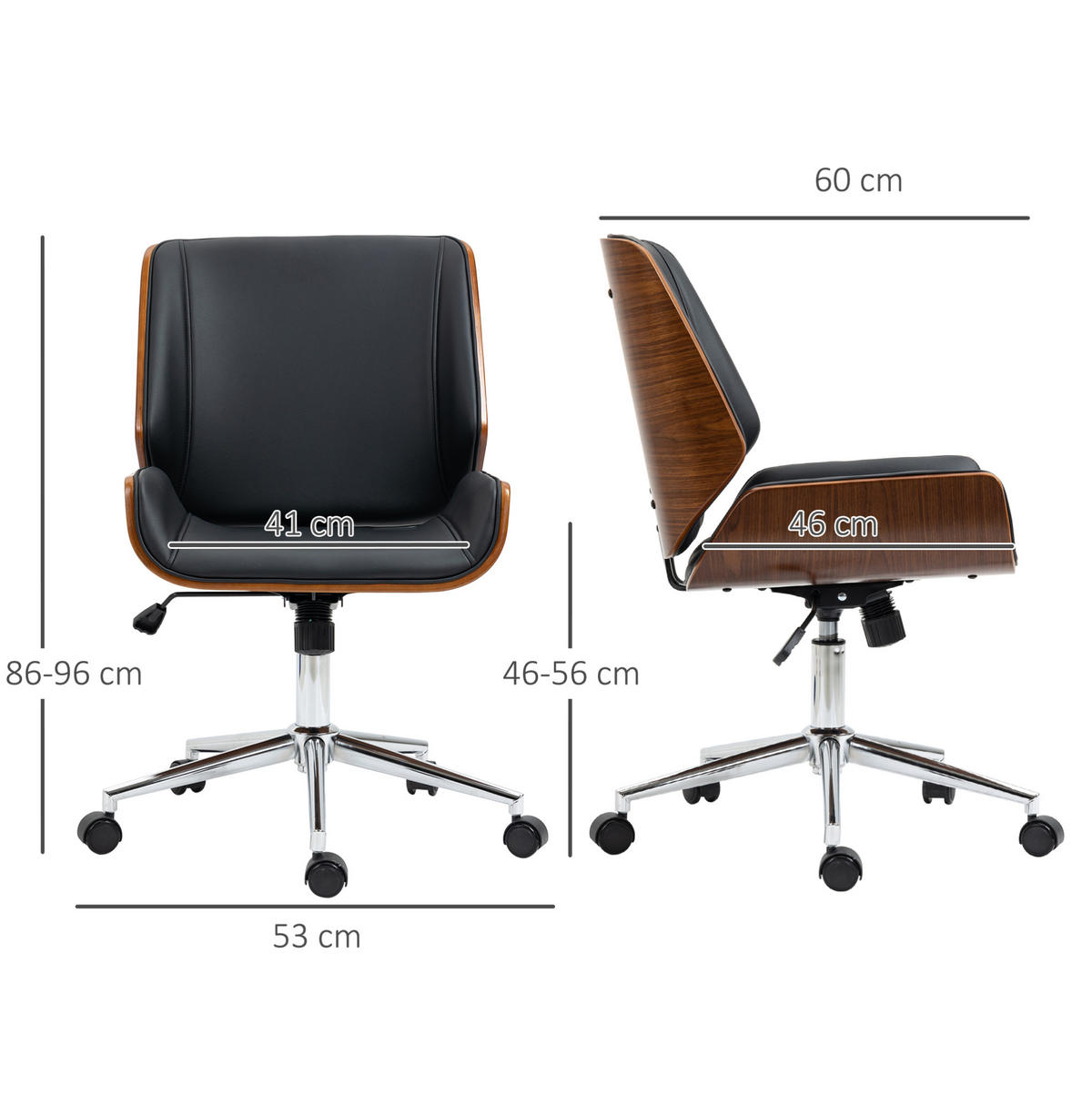 DREHSTUHL, höhenverstellbar & kippbar, gepolstertes Bonded Leather, 53/60/86-96 cm, schwarz - Schwarz, Kunststoff (60/96/53cm) - Redom