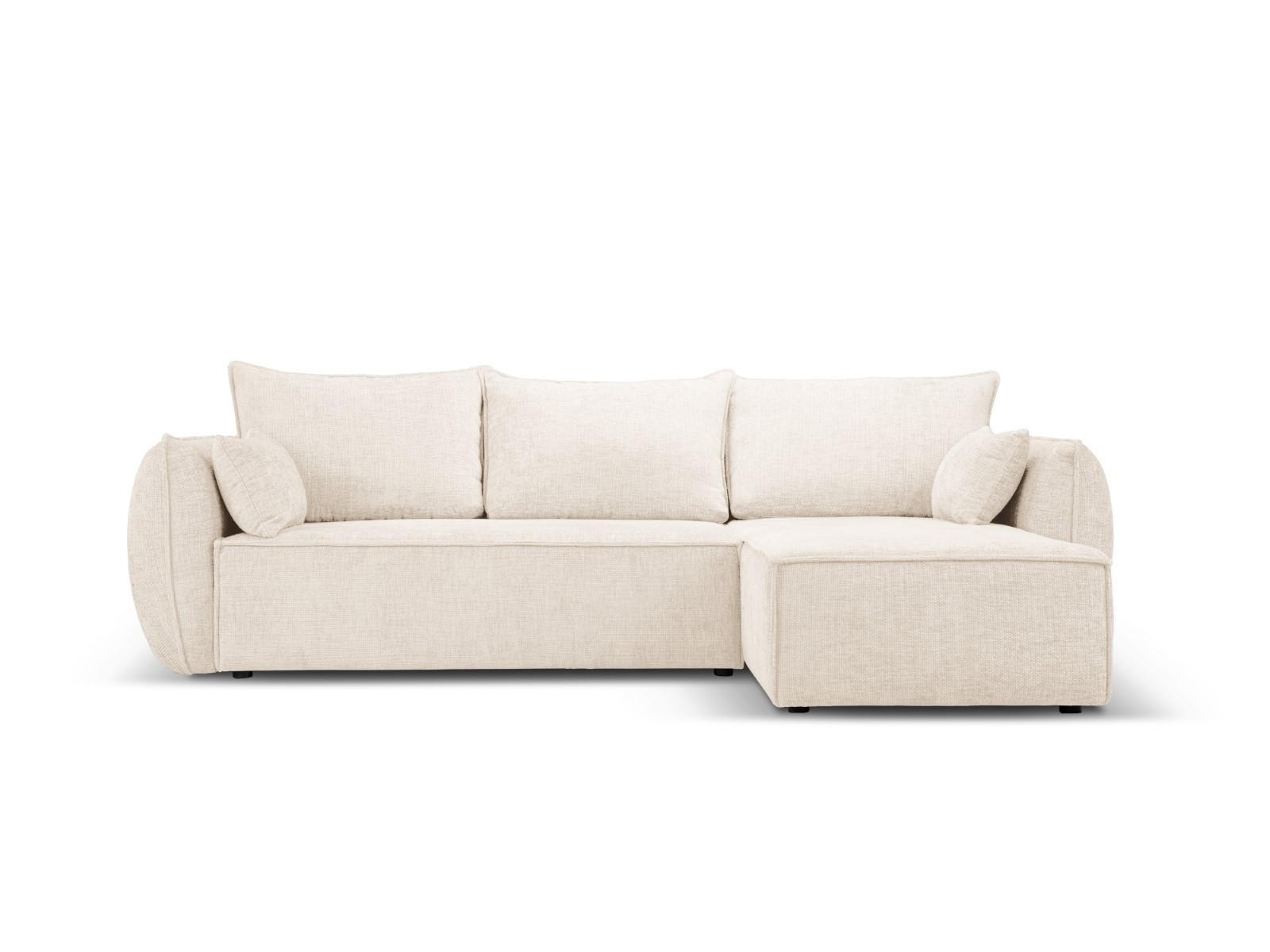 AUSKLAPPBARES-ECKSOFA rechts mit Container Kaelle aus Chenille-Stoff leichtes beige 4 Sitzplätze - Creme, Textil (165/252cm) - Micadoni