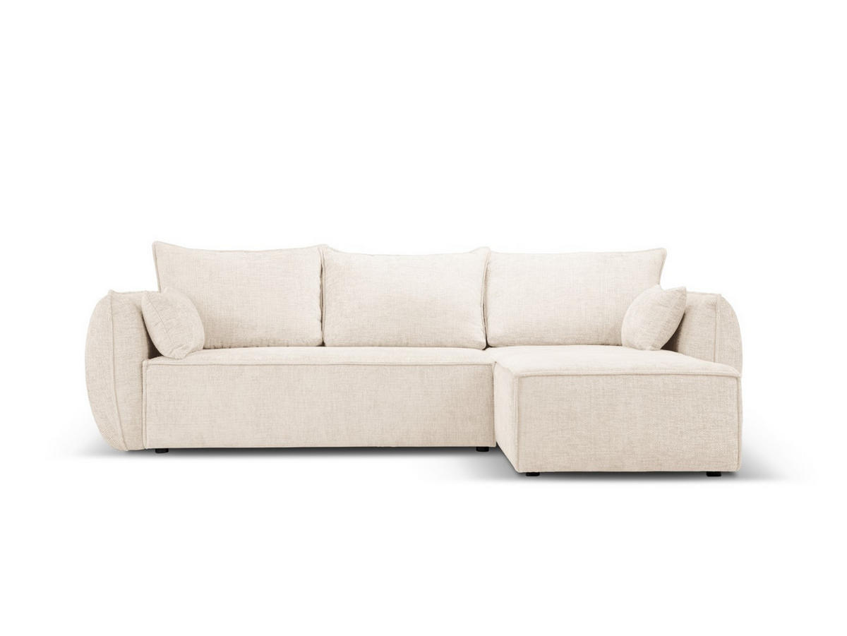 AUSKLAPPBARES-ECKSOFA rechts mit Container Kaelle aus Chenille-Stoff leichtes beige 4 Sitzplätze - Creme, Textil (165/252cm) - Micadoni