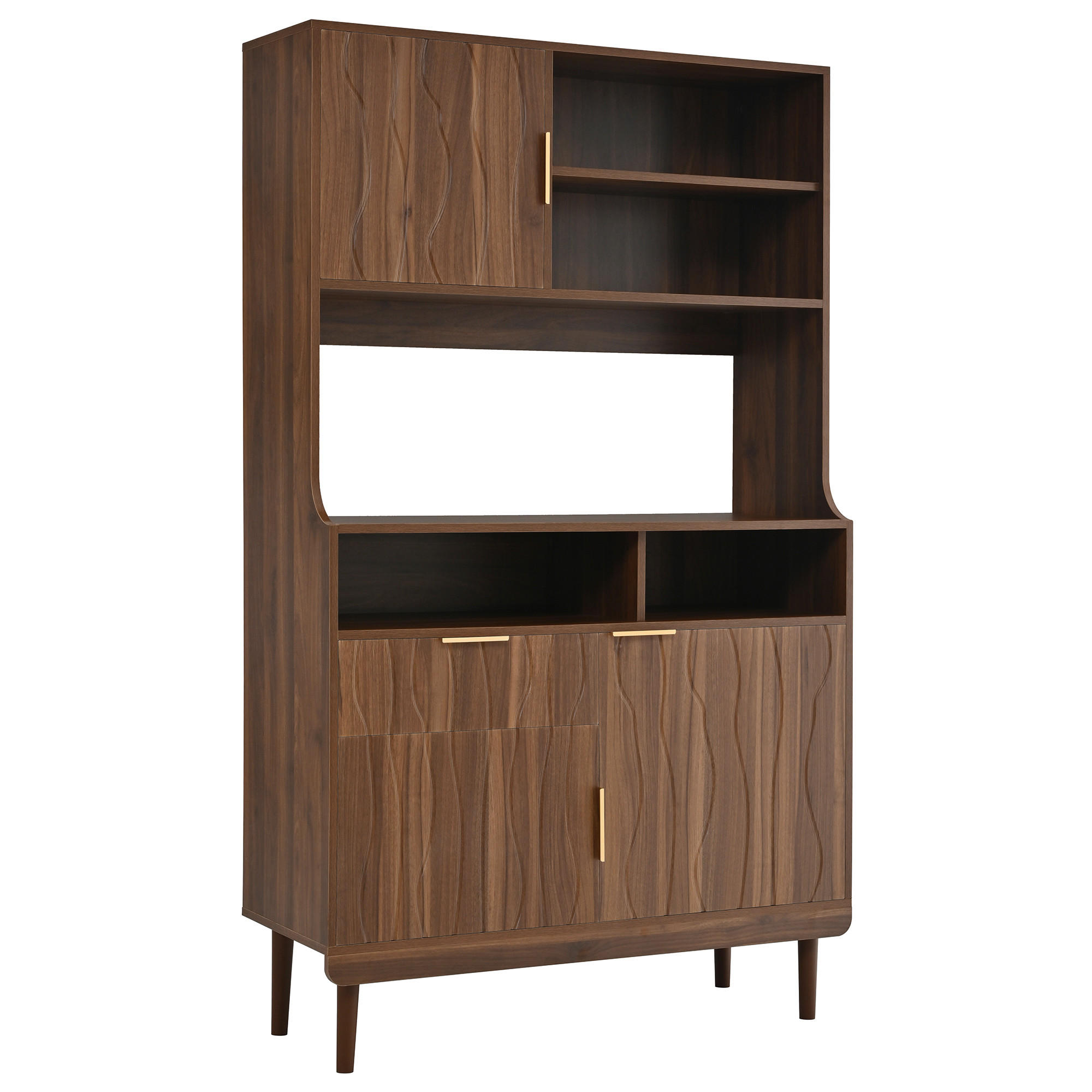 BUFFET DE-38333 100/32/170 cm mit Wellenstruktur-Front Nussbaum - Walnussfarben, Holzwerkstoff (100/170/32cm) - ComfortXL