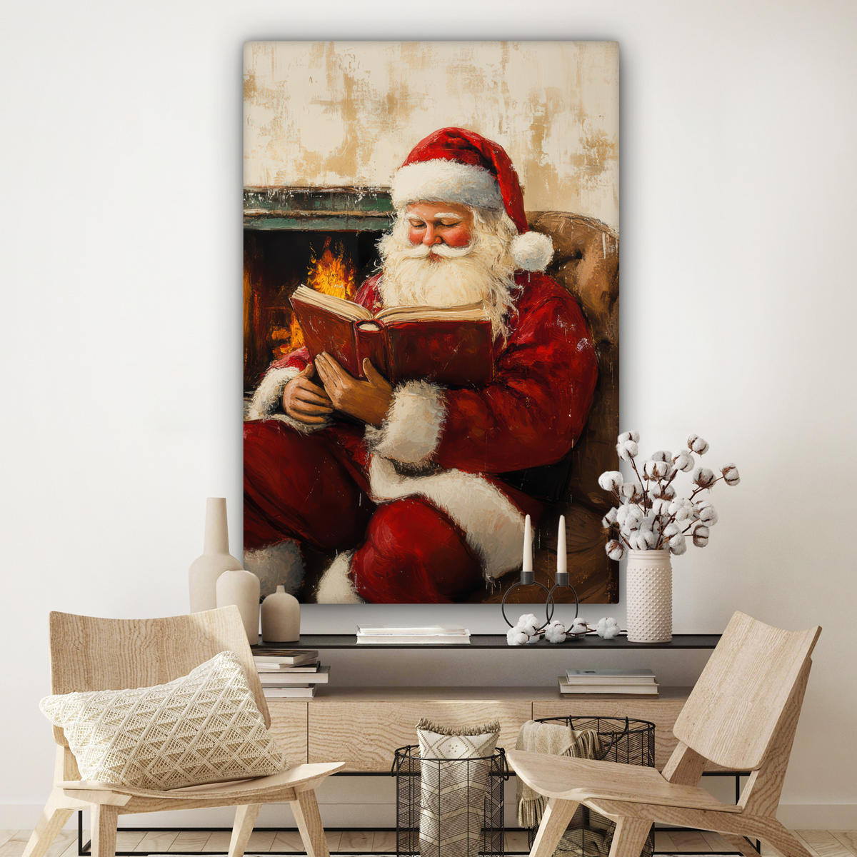 SLIKA NA PLATNU Božič 90x140 cm - temno rdeča, tekstil (90/140cm) - MuchoWow