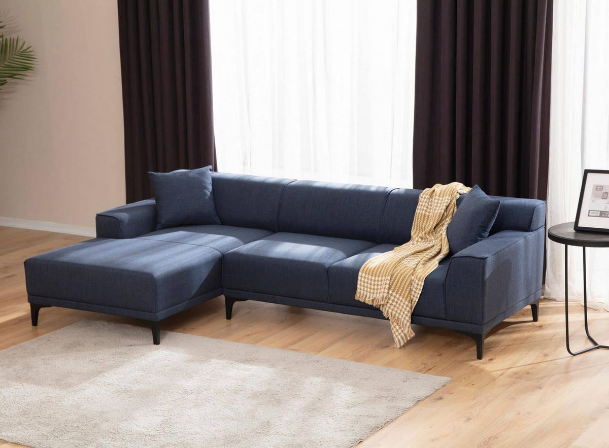 ECKSOFA modern inklusive Zierkissen - Blau/Schwarz, Holz/Kunststoff (250/145cm) - myHomelando