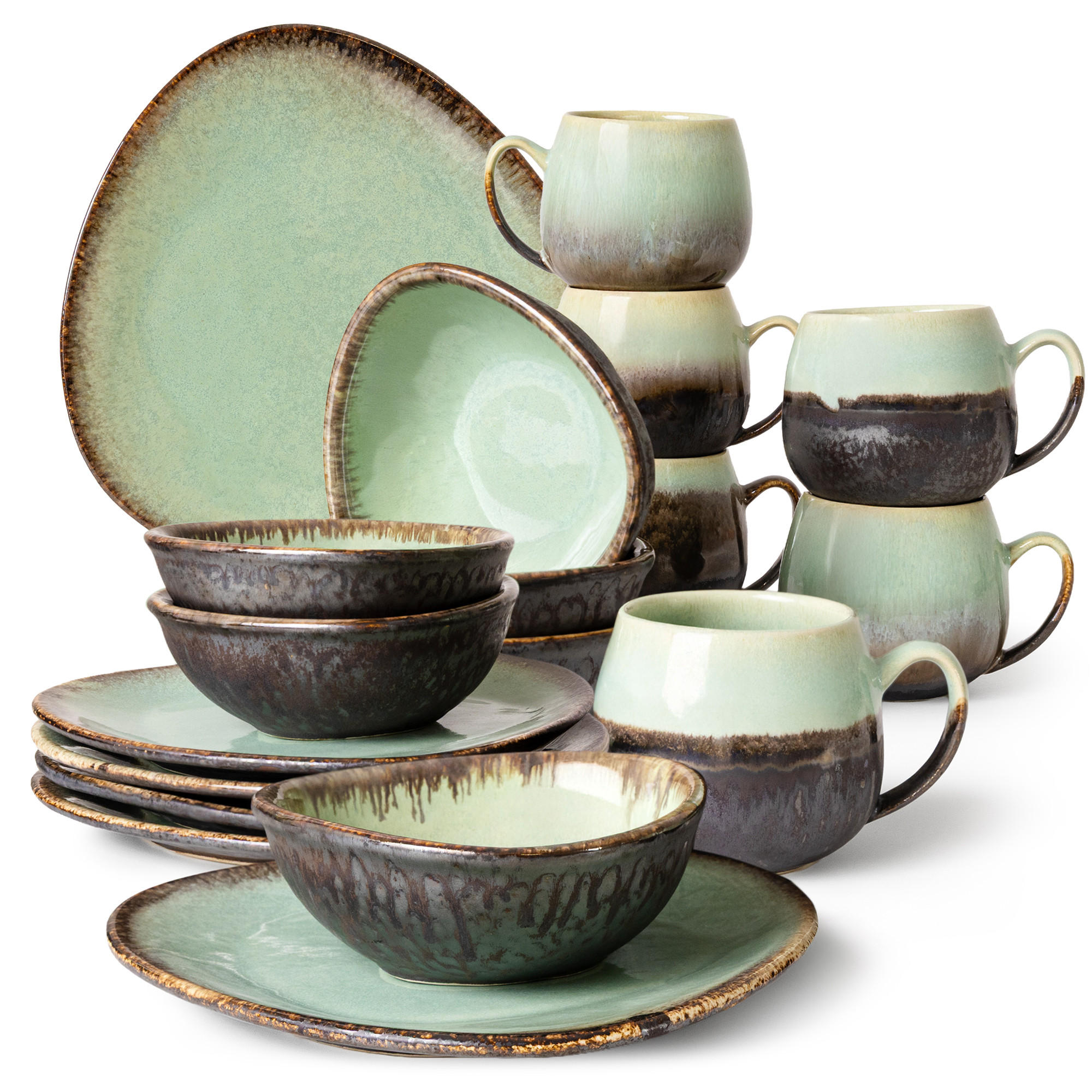 GESCHIRRSET PRIMA, 6-Personen, 18-tlg, Salbeigrün - Salbeigrün, Keramik (25.7/2/24cm) - KONSIMO®