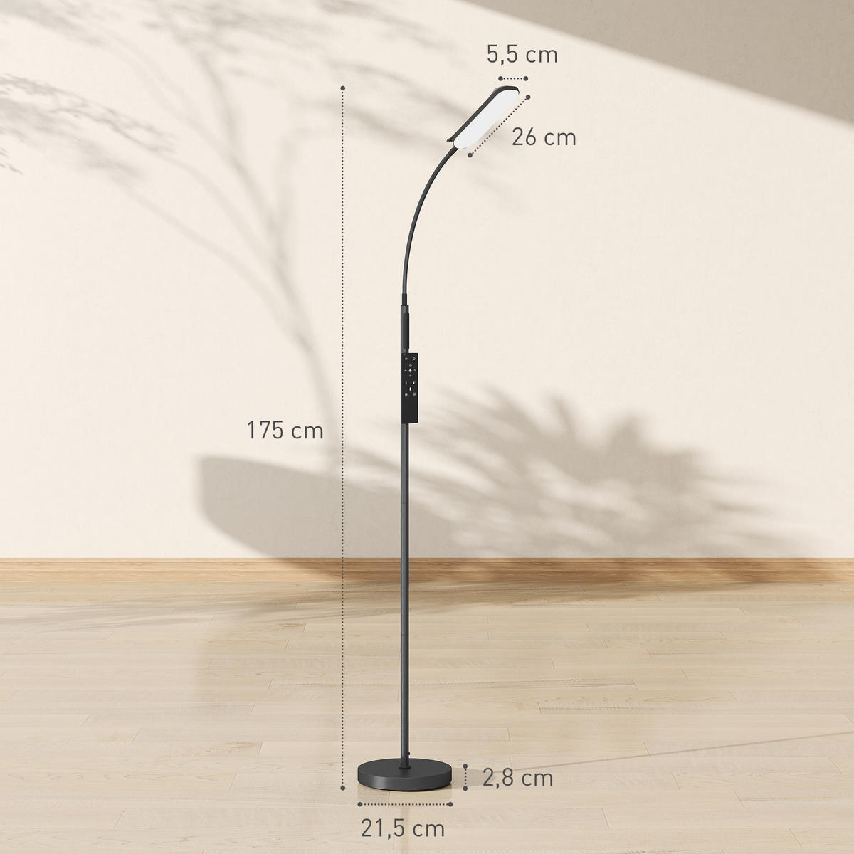 STEHLAMPE mit 360° verstellbarer Schwanenhals, Schwarz - Schwarz, Metall (22/22/175cm) - HOMCOM