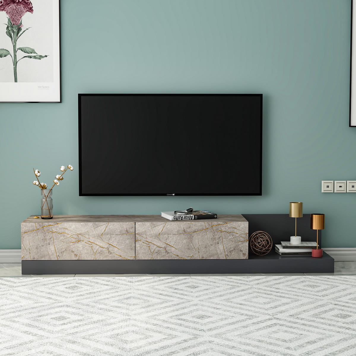 TV-LOWBOARD Majör Anthrazit Beige in Marmoroptik 9024 - Beige/Anthrazit, Holzwerkstoff (180/30/37cm) - moebel17