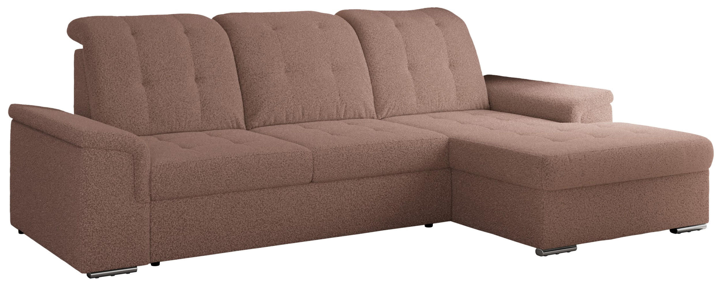 ECKSOFA MADRITO L - Rosa Boucle - Rechts - Silberfarben/Rosa, Textil/Metall (256/160cm)