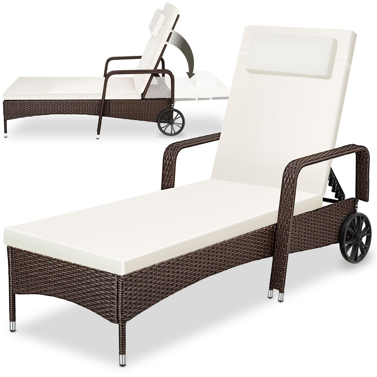 RATTAN-SONNENLIEGE, 200 x 70 x 33 cm, braun gemischt - Braun, Kunststoff (70/33/200cm) - tectake
