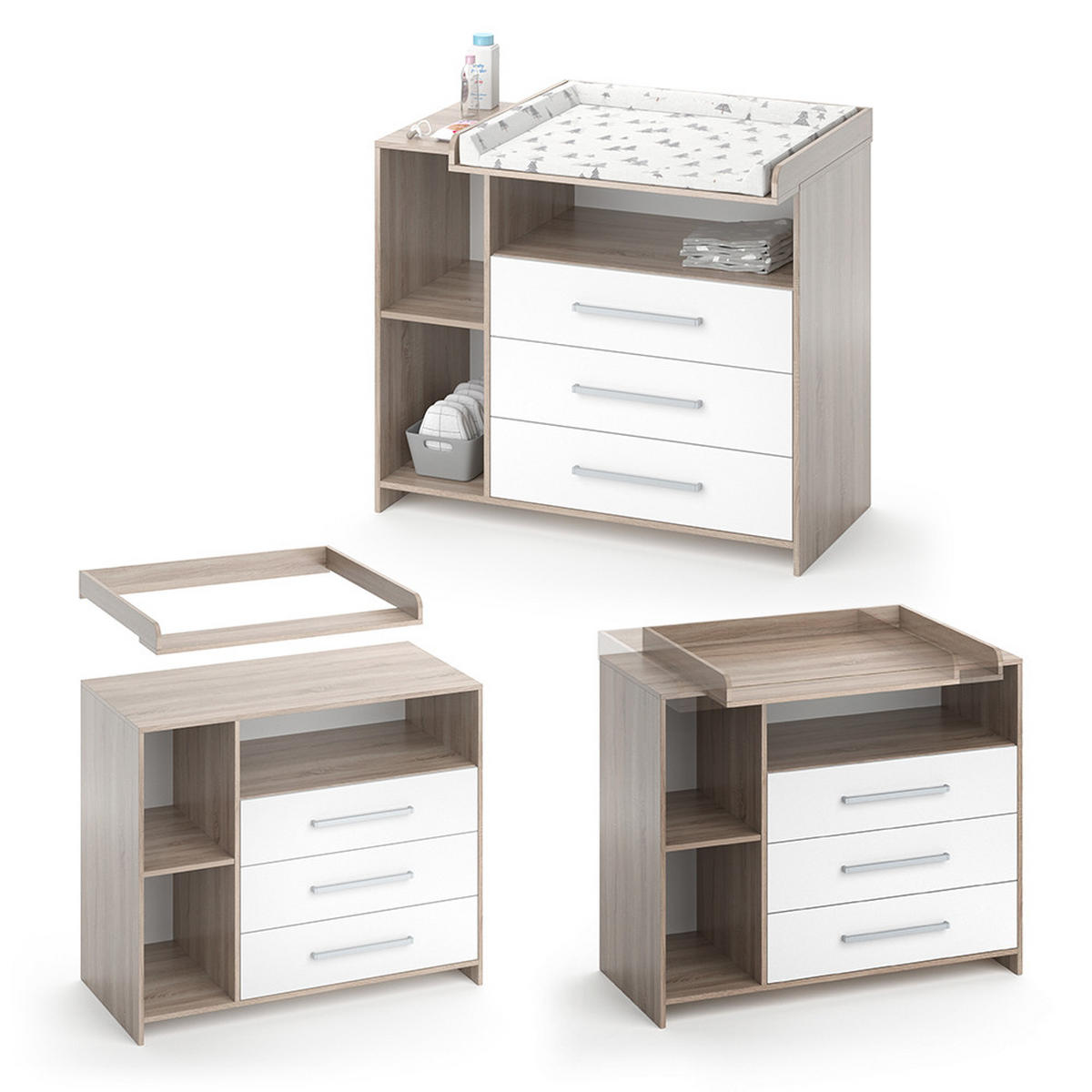 WICKELKOMMODE Oskar Weiß/Sonoma 113 x 100 cm - Weiß/Sonoma Eiche, Holzwerkstoff (113/100/53cm) - Vicco