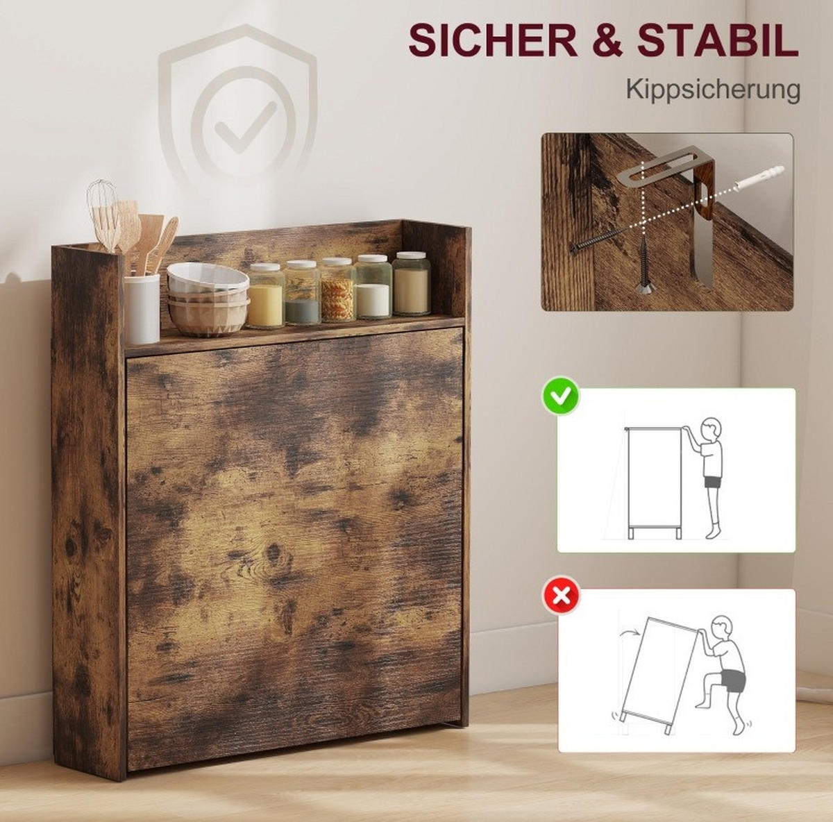 ESSTISCH 80/90/93 cm klappbar mit 3 Regalfächern im Industrial-Stil, Rustikalbraun - Braun, Holz (90/80/93cm) - Redom