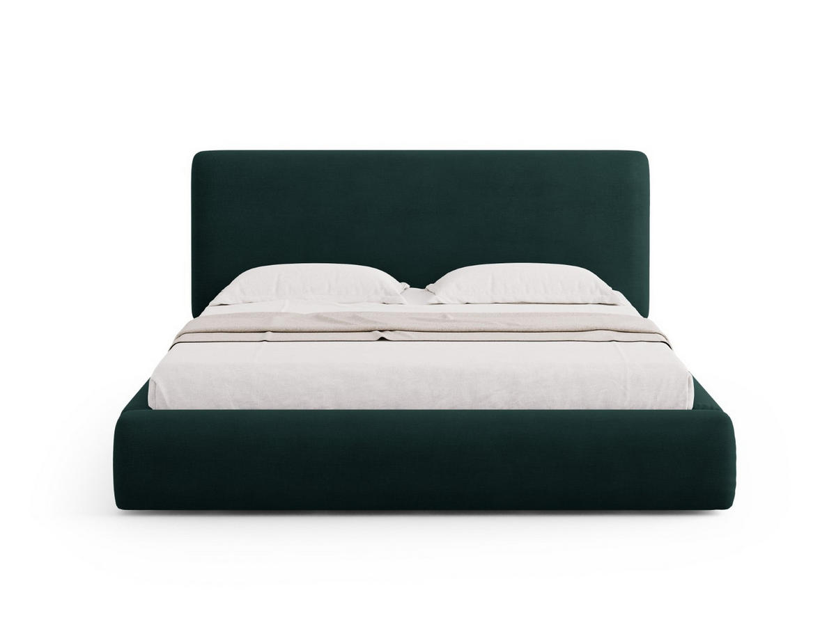 BETT mit Bettkasten und Kopfteil Colonel aus Chenille-Stoff flaschengrün 200x200cm - Dunkelgrün, Textil (200/200cm) - Cosmopolitan Design