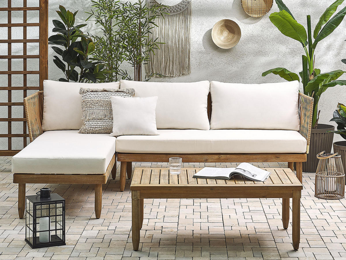 LOUNGE-SET hellbraun linksseitig Cremona - Hellbraun, Holz - Beliani