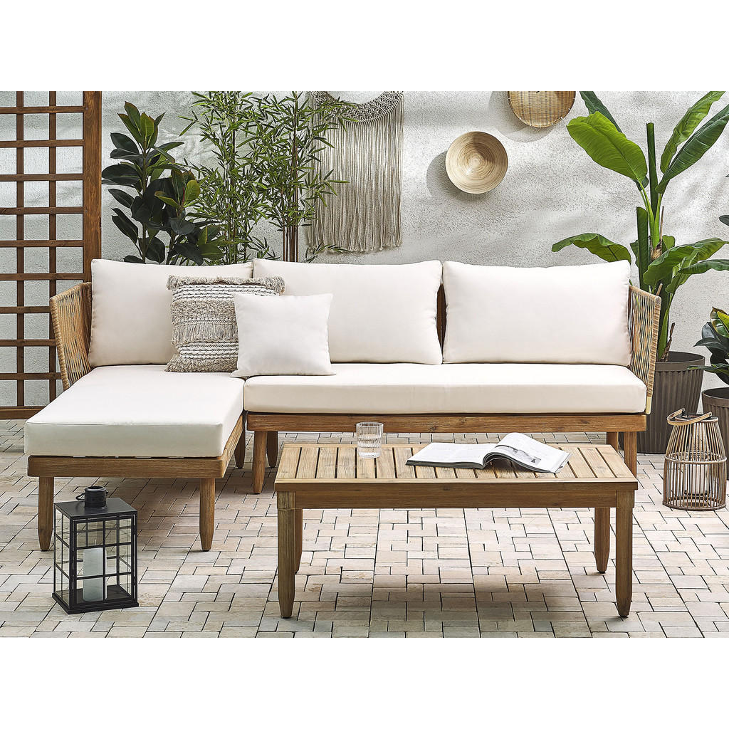 Thumbnail - Beliani Lounge-Set, Hellbraun, Holz, 4-Sitzer, L-Form, Loungemöbel, Loungemöbel-Sets