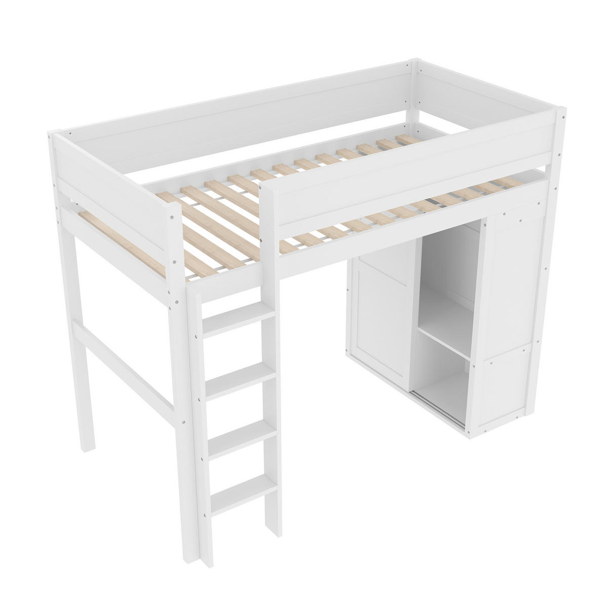 HOCHBETT 90/200 cm in Weiß mit Kleiderschrank und offenem Stauraum - Weiß, Holz (90/200cm) - Flora Grace