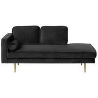 CHAISELONGUE Samtstoff schwarz linksseitig Miramas - Goldfarben/Schwarz, Textil (171/63/79cm) - Beliani