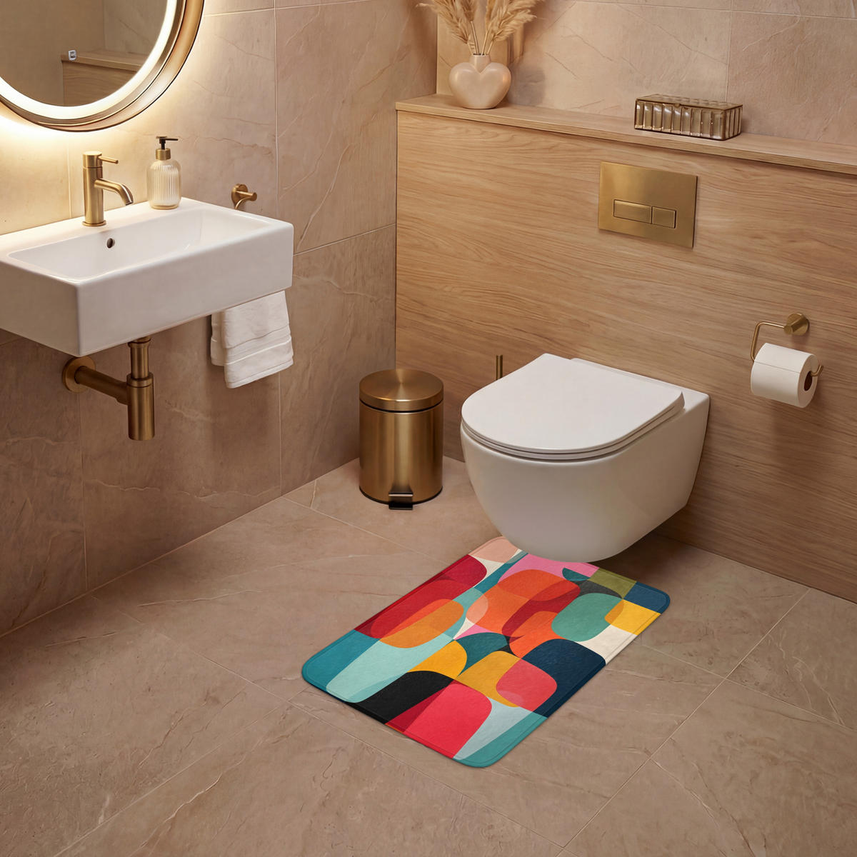 WC PŘEDLOŽKA Tvary - barevné - abstraktní - letadla 40x60 cm - různobarevná, textil/plast (40/1cm) - OnlyWow