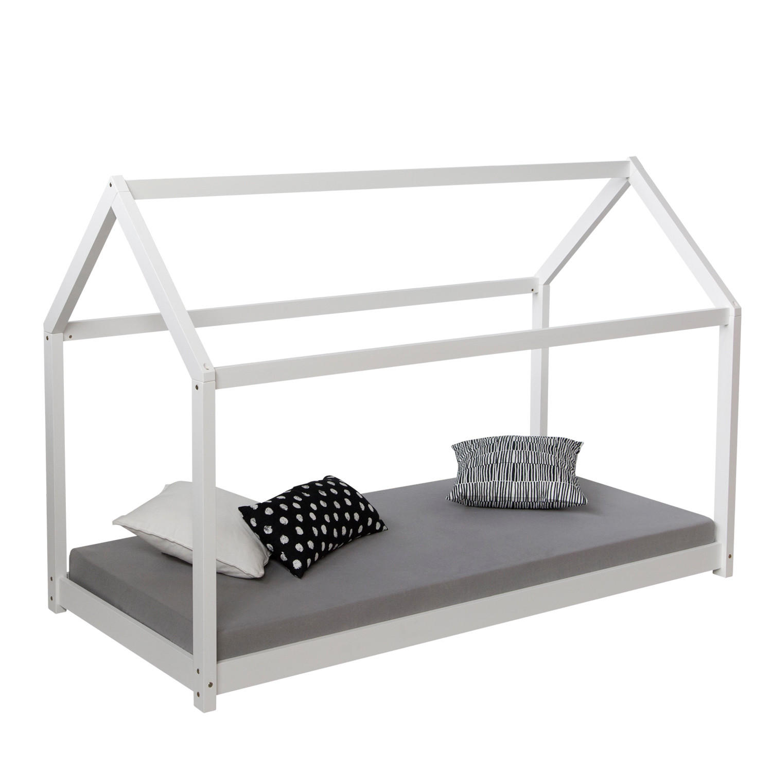HAUSBETT mit Matratze 90/200 cm Weiß - Weiß, Holz (206/141/96cm) - Homestyle4u